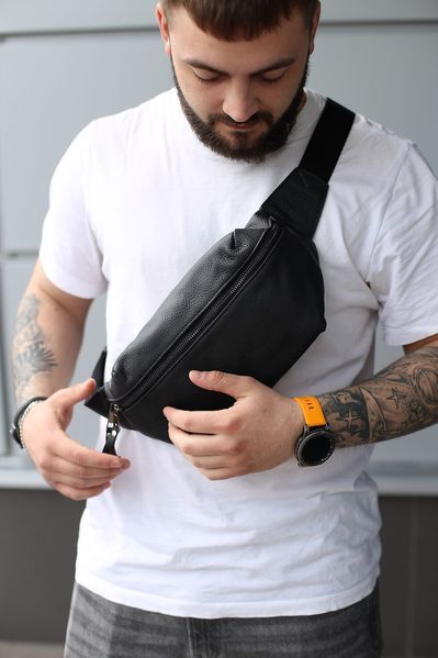 Сумка чоловіча SKILL бананка із натуральної шкіри чорна