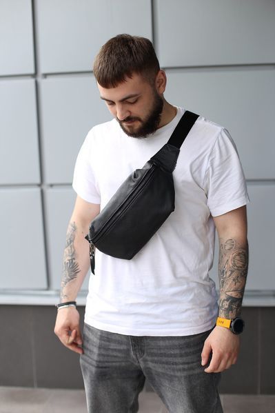 Сумка чоловіча SKILL бананка із натуральної шкіри чорна